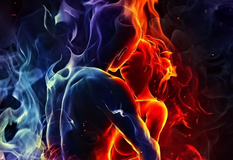 Two people made of flames